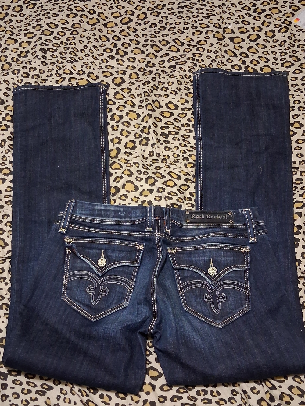 Rock Revival Dark Indigo Boot Cut Jeans with Embellished Back Pockets 30x34